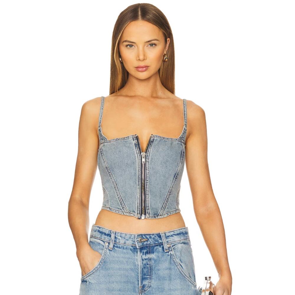 Good American NEW Denim Bustier Indigo Size S, Adjustable Shoulder Strap